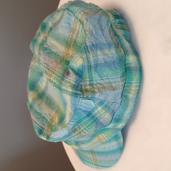 Plaid Summer Cap Aqua Blue and Green - Picture 3 of 5